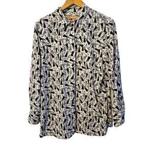 Medium Ellen Tracy Graphic All-Over Print Satin Button-Down Blouse